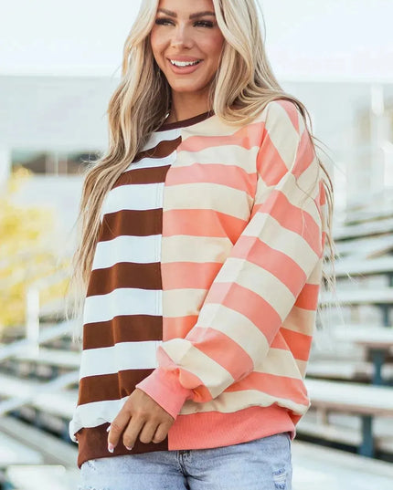 Striped Long Sleeve Crew Neck Sweatshirt