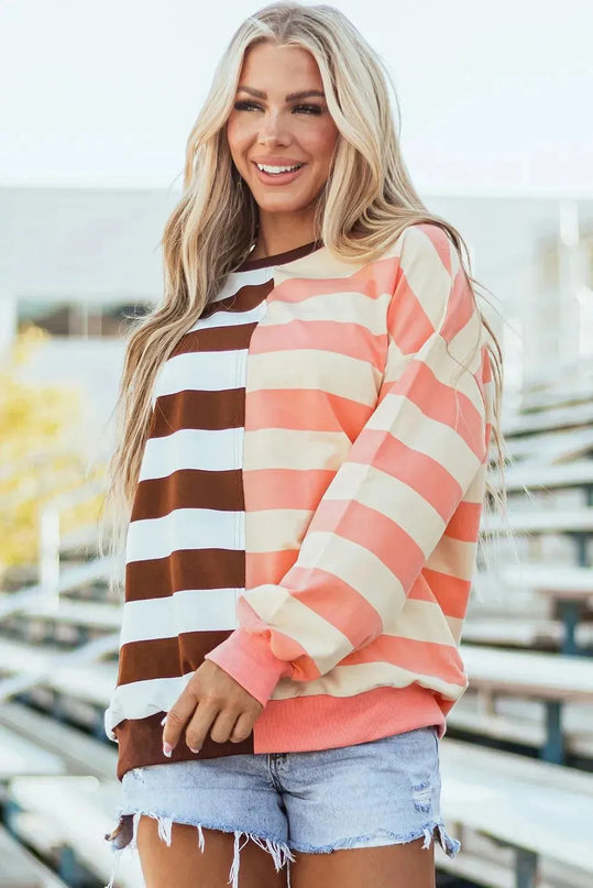 Striped Long Sleeve Crew Neck Sweatshirt