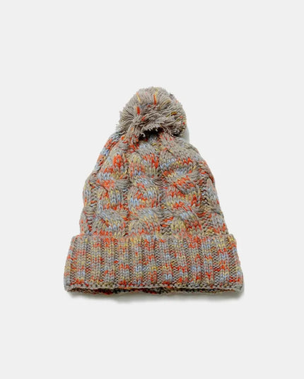 Contrast Cable-Knit Hat with Pompom - ShopEasier