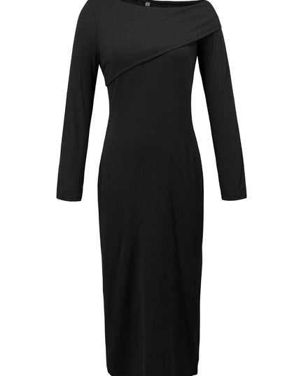 Slit One Shoulder Long Sleeve Dress