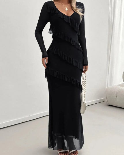 Devine Ruffled Surplice Long Sleeve Maxi Dress