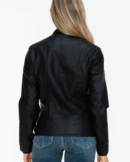 Snobbish Faux Leather Biker Jacket with Side Zip Pockets - ShopEasier