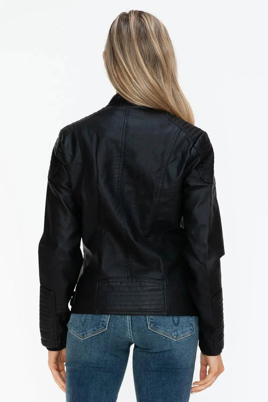 Snobbish Faux Leather Biker Jacket with Side Zip Pockets - ShopEasier