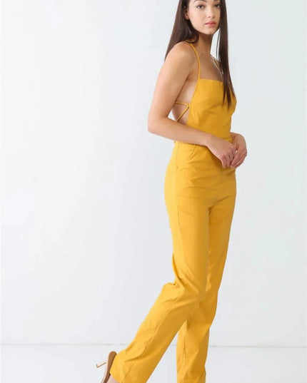 Doreli Group Backless Tied Spaghetti Strap Sleeveless Jumpsuit - ShopEasier