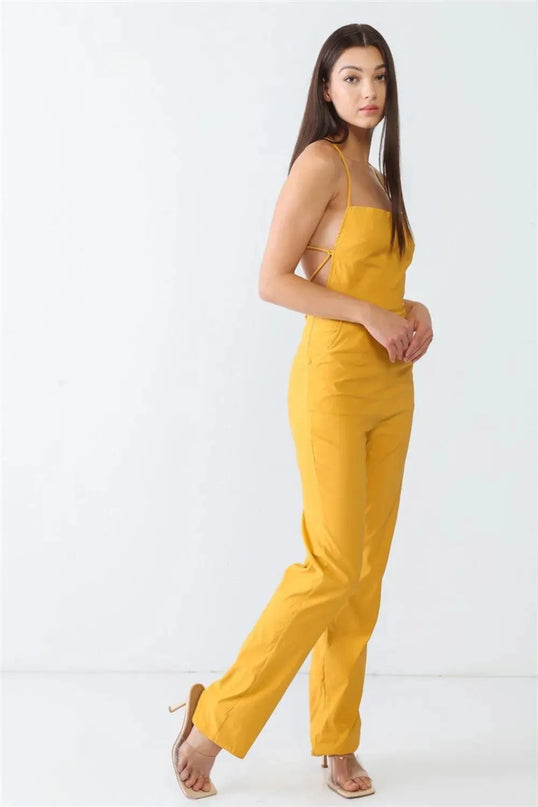 Doreli Group Backless Tied Spaghetti Strap Sleeveless Jumpsuit - ShopEasier