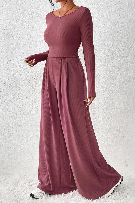 Ribbed Top with Wide-Leg Pant Set