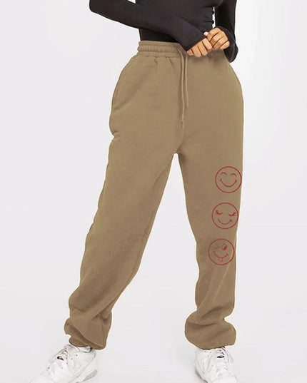 Casual Emoji Print Full-Length Sweatpants