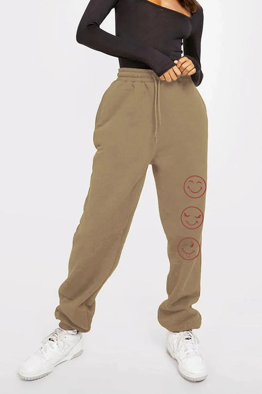 Casual Emoji Print Full-Length Sweatpants