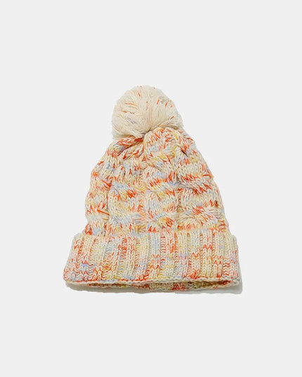 Contrast Cable-Knit Hat with Pompom - ShopEasier