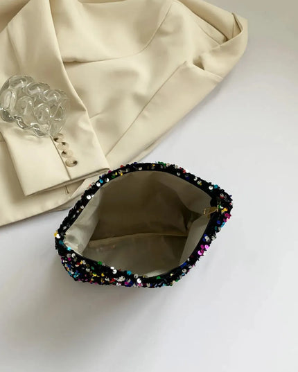 Bolso de mano con cremallera y lentejuelas brillantes