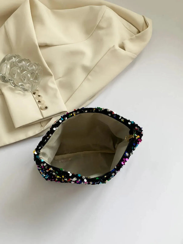 Bolso de mano con cremallera y lentejuelas brillantes