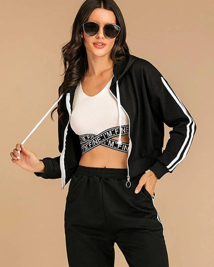 Perfee Drawstring Side Stripe Zip Up Hooded Top and Pants Set - ShopEasier