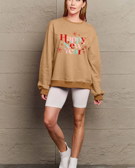 Simply Love Full Size HAPPY NEW YEAR Round Neck Sweatshirt - ShopEasier