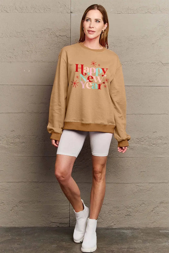 Simply Love Full Size HAPPY NEW YEAR Round Neck Sweatshirt - ShopEasier