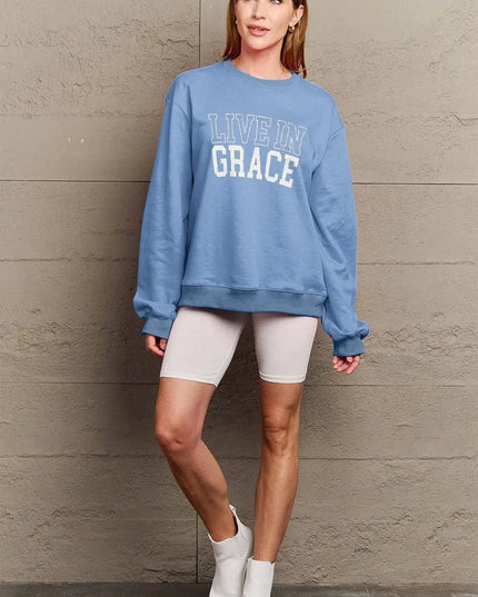 Simply Love Full Size LIVE IN GRACE Graphic Sweatshirt - ShopEasier