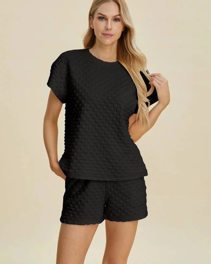 Dual Style Full Size Textured Tee and Shorts Ensemble