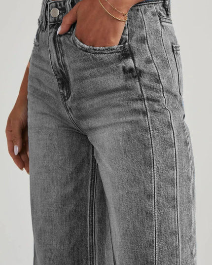 Raw Hem Wide Leg Jeans with Pockets - ShopEasier