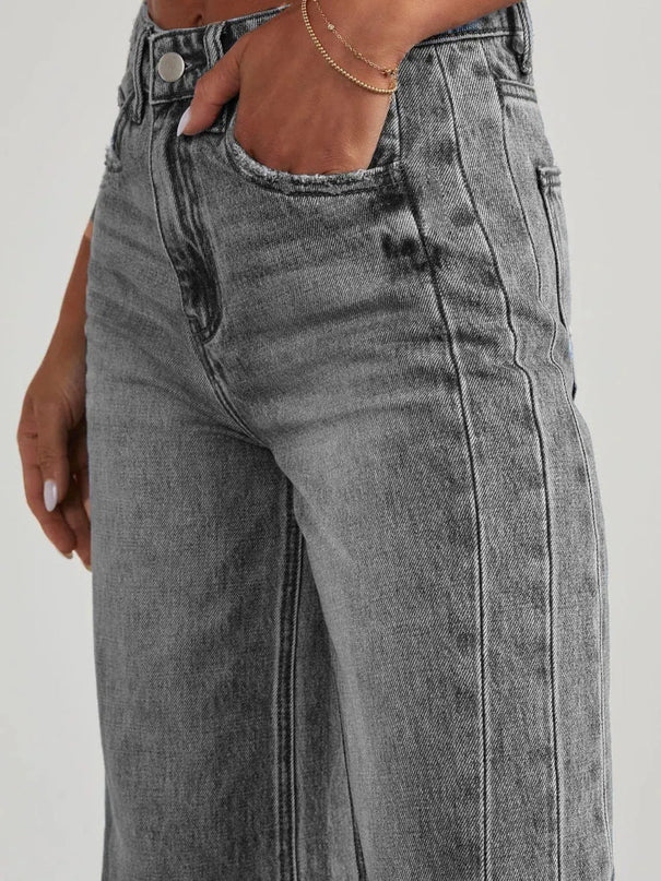 Raw Hem Wide Leg Jeans with Pockets - ShopEasier