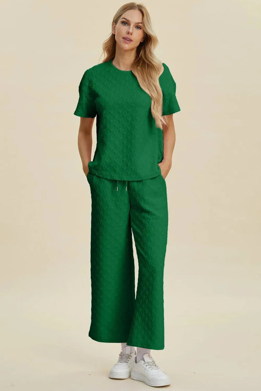 Textured Comfort Two-Piece Top and Pants Set with Pockets