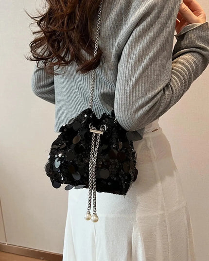 Drawstring Sequin Crossbody Bag