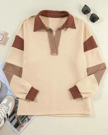 Collared Long Sleeve Pullover Sweatshirt