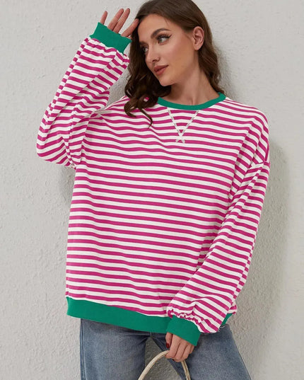 Chic Contrast Striped Long Sleeve Pullover