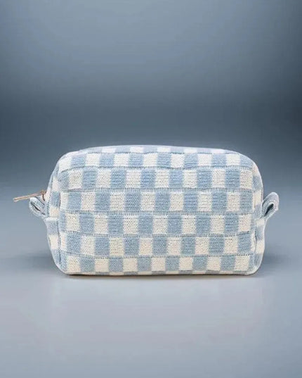 Chic Knitted Checkered Makeup Organizer Pouch