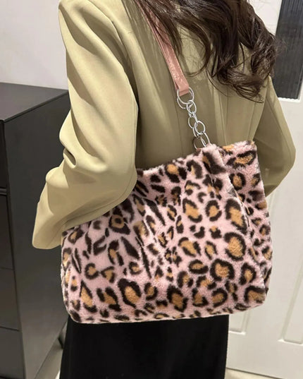 Bolso de hombro de piel sintética con estampado de leopardo