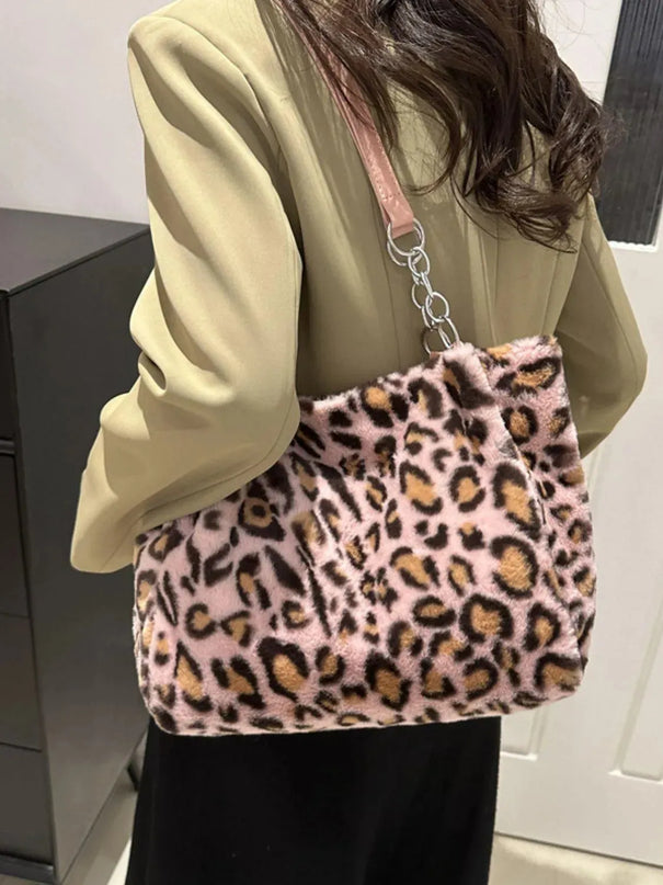 Bolso de hombro de piel sintética con estampado de leopardo