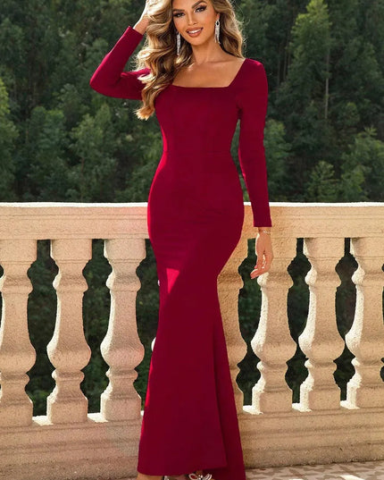 Square Neck Long Sleeve Dress