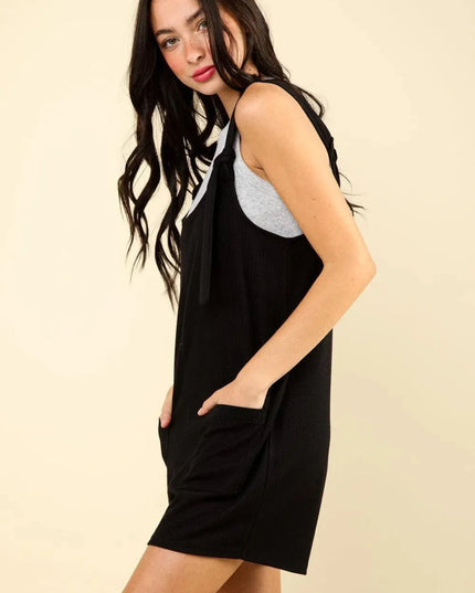 VERY J Tie Shoulder Front Pocket Romper - ShopEasier