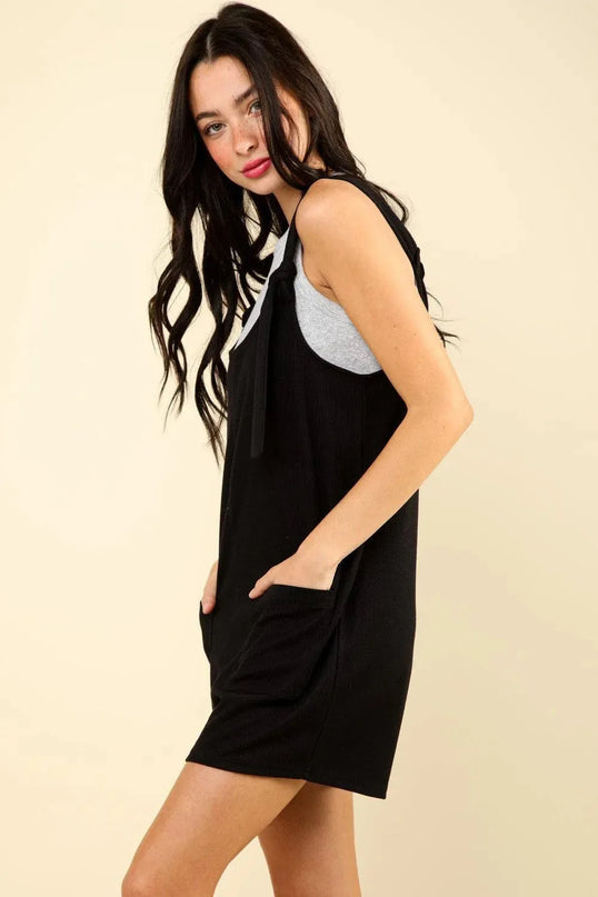 VERY J Tie Shoulder Front Pocket Romper - ShopEasier