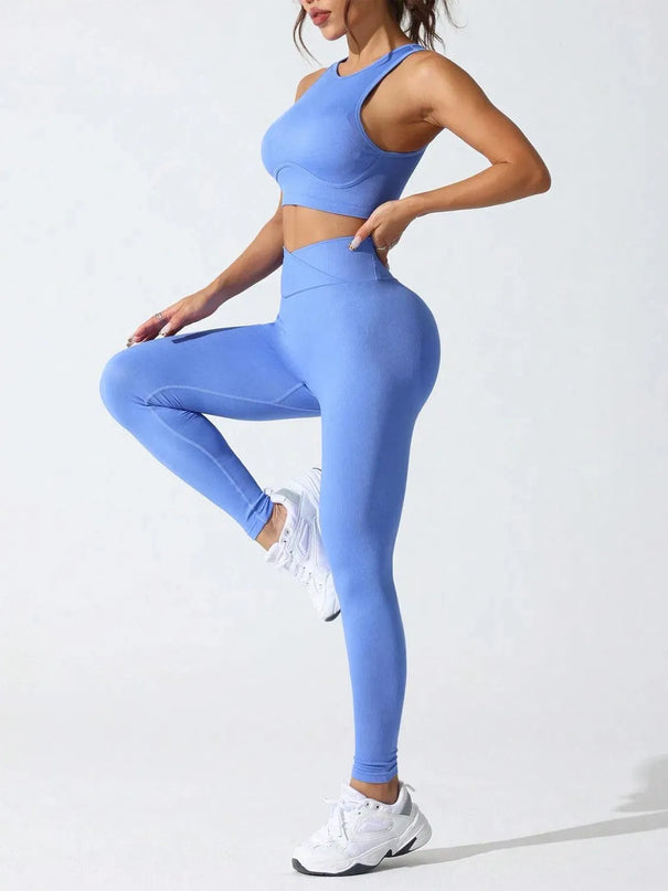 Round Neck Tank and High Waist Leggings Active Set - ShopEasier