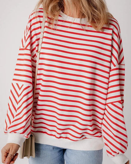 Casual Oversized Striped Long Sleeve Sweatshirt