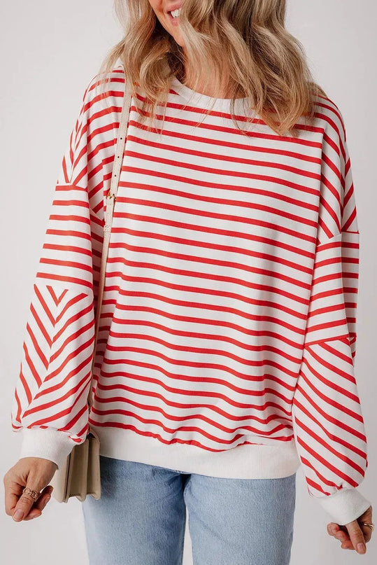 Casual Oversized Striped Long Sleeve Sweatshirt