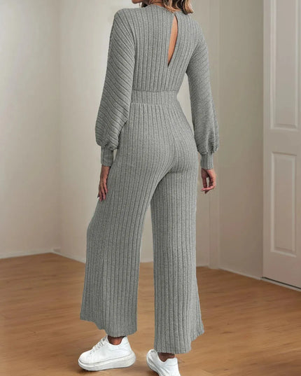 V-Neck Long Sleeve Wide Leg Jumpsuit - ShopEasier