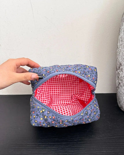 Quilted Floral Clutch with Checkered Interior