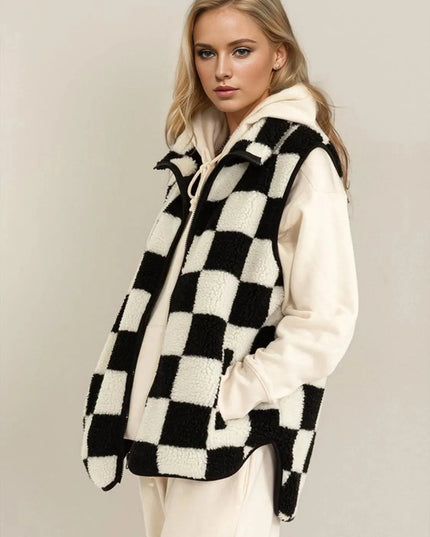 Double Take Full Size Zip Up Checkered Vest Cost - ShopEasier