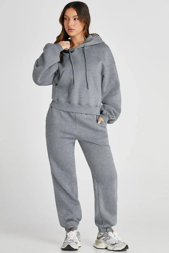 Casual Drawstring Hooded Activewear Set with Pocketed Pants