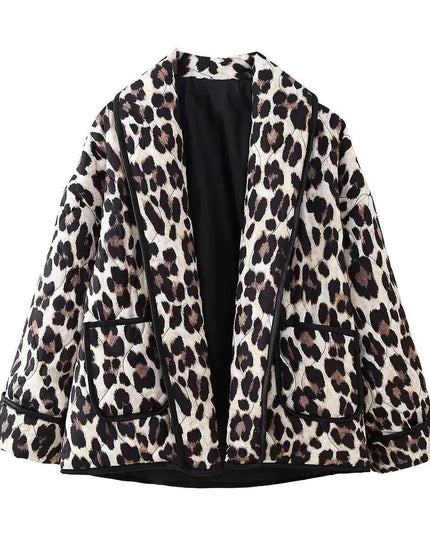 Leopard Open Front Long Sleeve Outerwear - ShopEasier