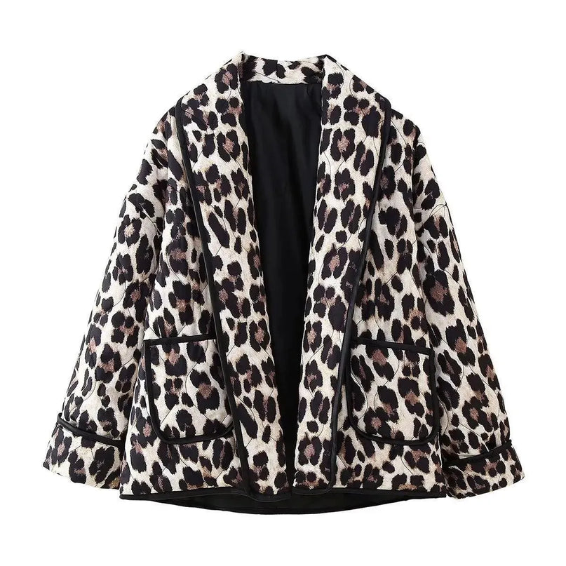 Leopard Open Front Long Sleeve Outerwear - ShopEasier