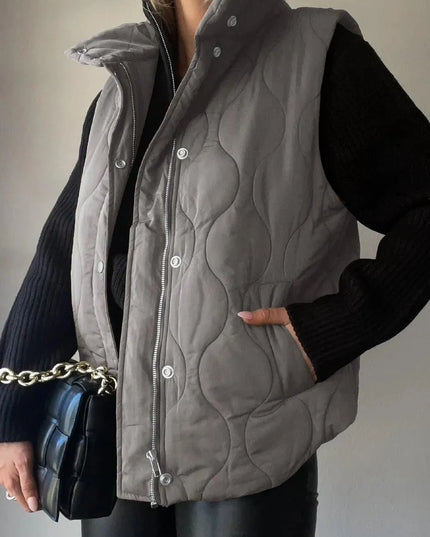 Pocketed Collared Vest with Opaque Design