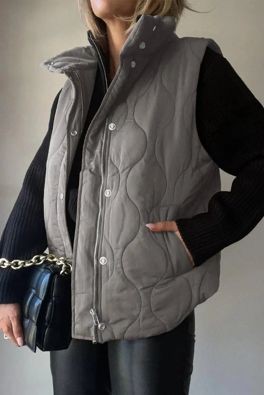 Pocketed Collared Vest with Opaque Design