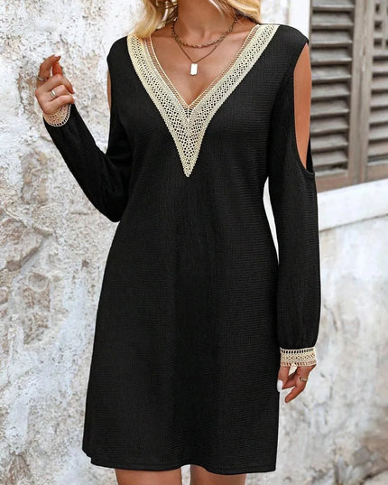 Lace Detail V-Neck Cold Shoulder Dress