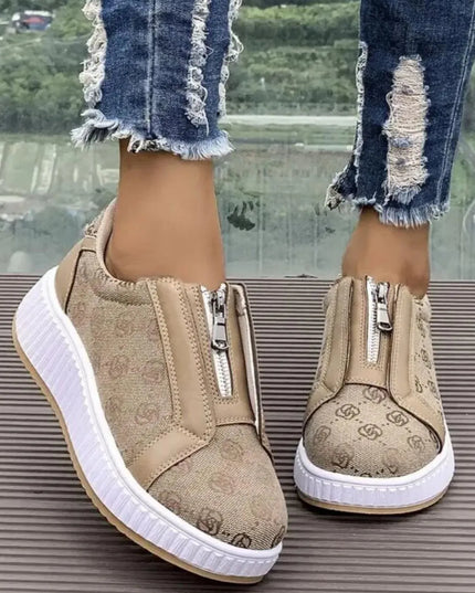 Floral Round Toe Sneakers with Zip - ShopEasier