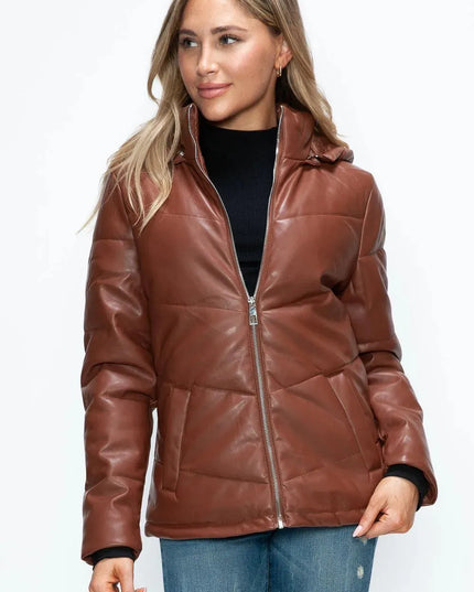 How Dare U Pocketed Zip Up Puffer Jacket with Removable Hood - ShopEasier