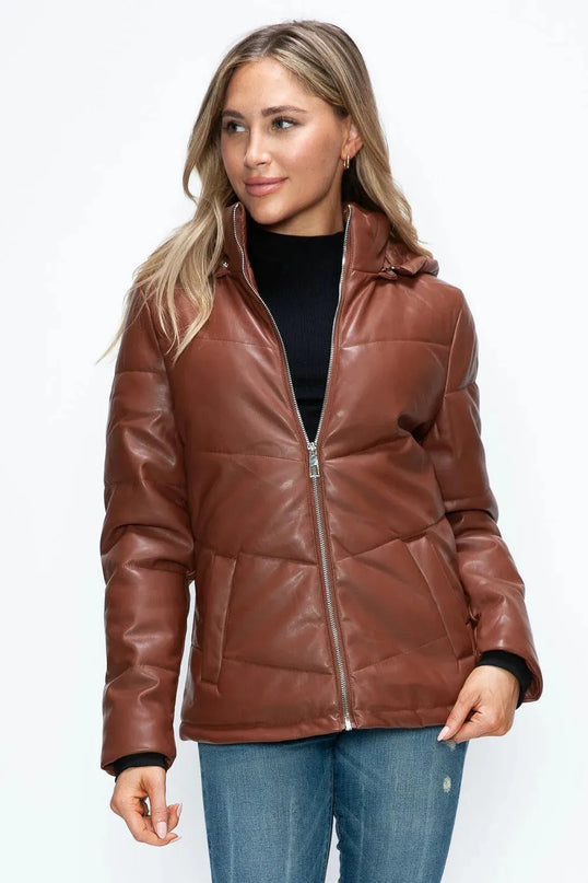 How Dare U Pocketed Zip Up Puffer Jacket with Removable Hood - ShopEasier