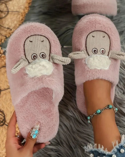 Pantuflas de oveja de algodón acogedoras con punta redonda