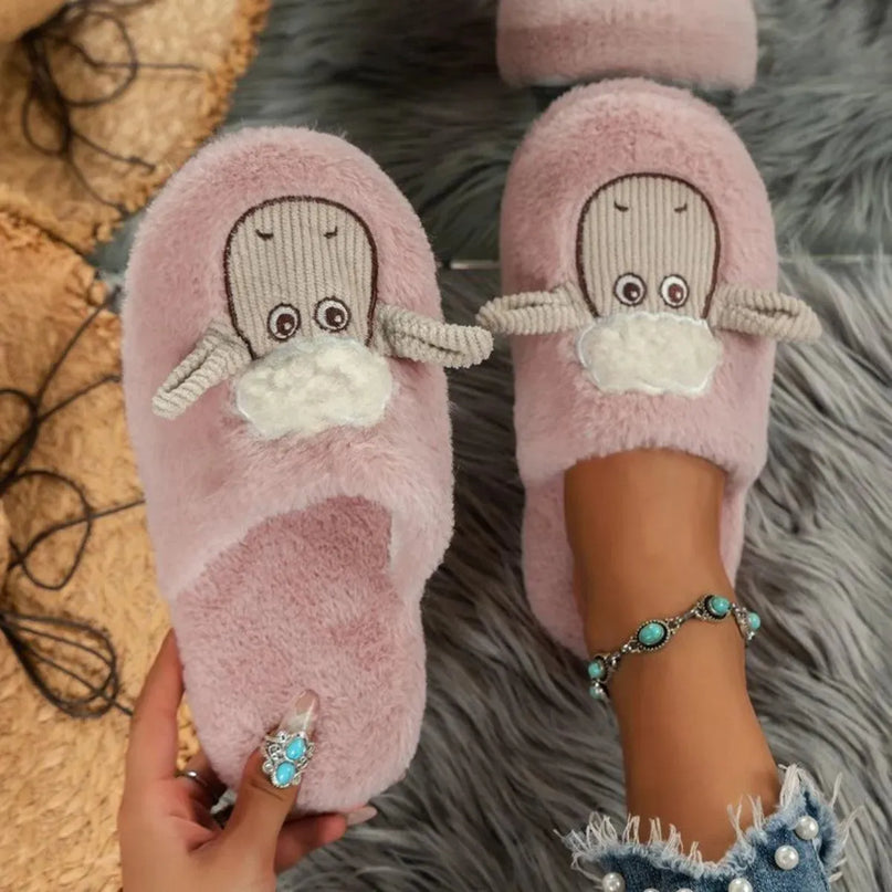 Pantuflas de oveja de algodón acogedoras con punta redonda