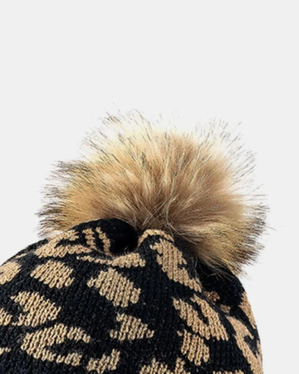 Leopard Pom-Pom Cuffed Beanie - ShopEasier